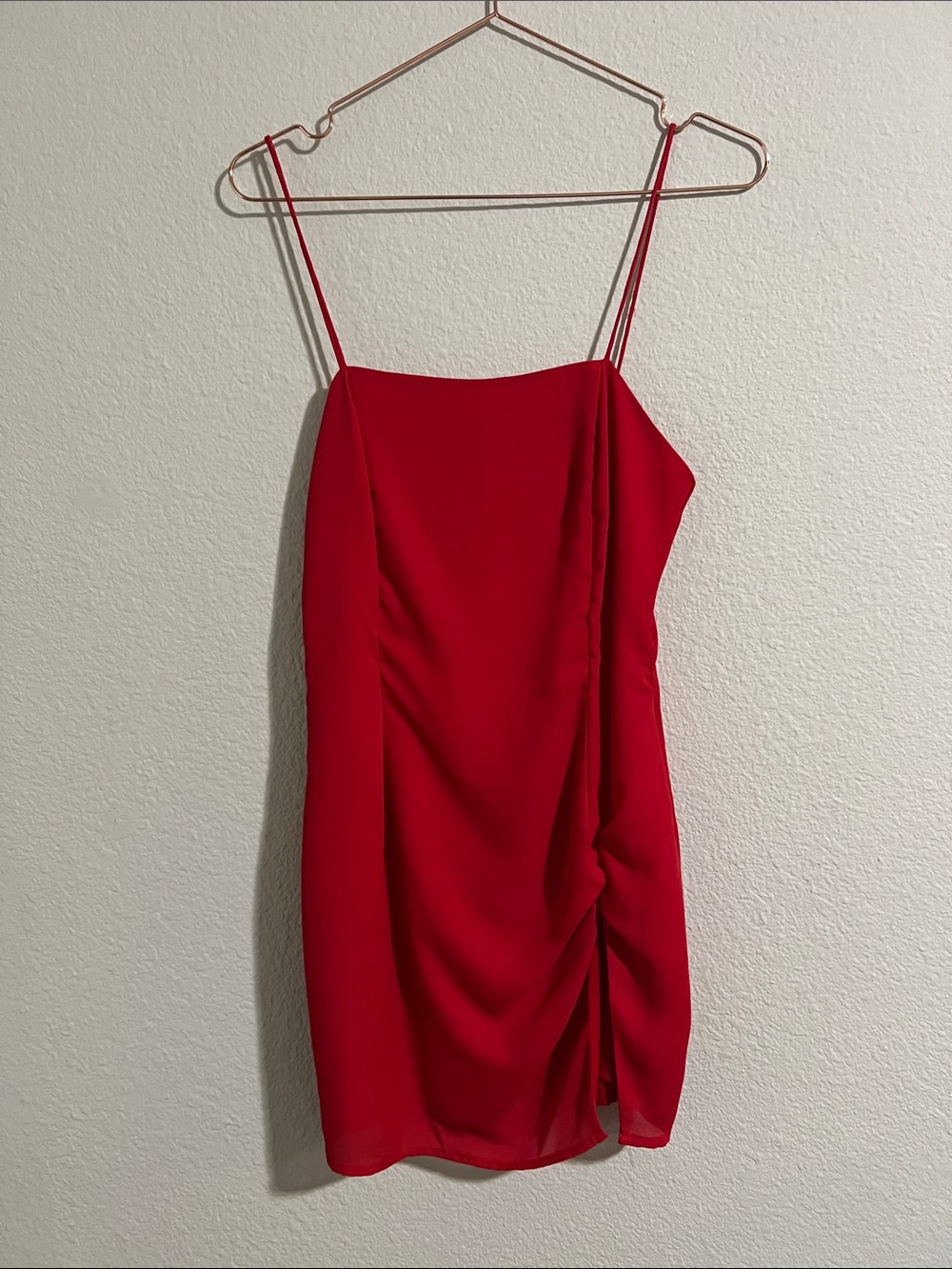 superdown Red Spaghetti Strap Ruched Mini Dress